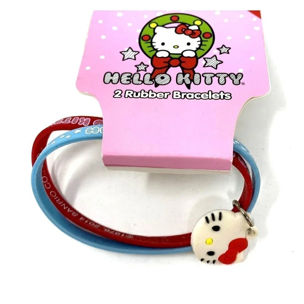 Hello Kitty Holiday 2 Rubber Bracelets Kitty Charm Red Blue